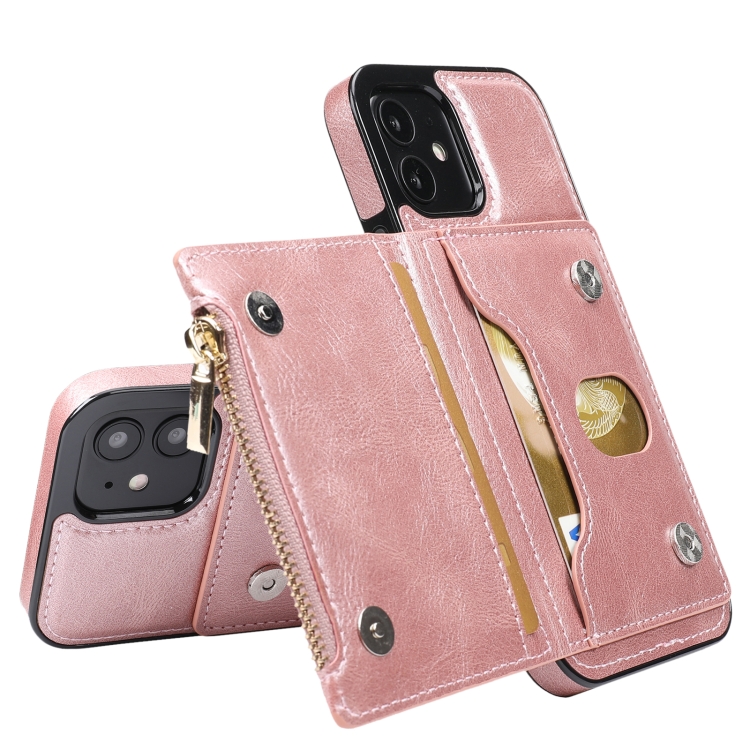 For iPhone 12 mini Zipper Wallet Bag PU Back Cover Shockrpoof Phone Case with Holder & Card Slots & Wallet (Pink) For iPhone 12 mini Zipper Wallet Bag PU Back Cover Shockrpoof Phone Case with Holder & Card Slots & Wallet (Pink)