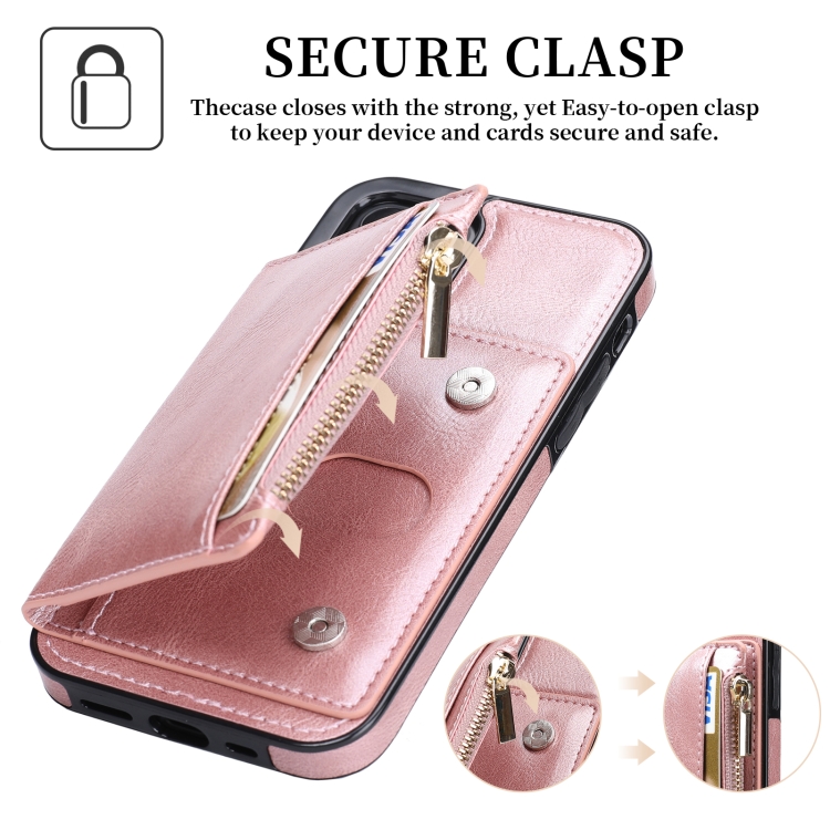 For iPhone 12 mini Zipper Wallet Bag PU Back Cover Shockrpoof Phone Case with Holder & Card Slots & Wallet (Pink) For iPhone 12 mini Zipper Wallet Bag PU Back Cover Shockrpoof Phone Case with Holder & Card Slots & Wallet (Pink)