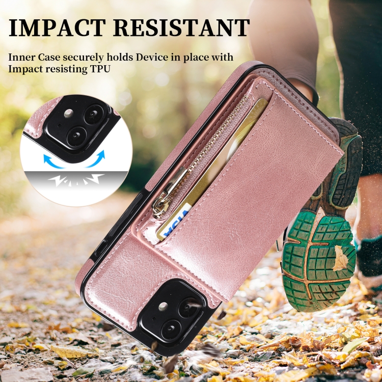 For iPhone 12 mini Zipper Wallet Bag PU Back Cover Shockrpoof Phone Case with Holder & Card Slots & Wallet (Pink) For iPhone 12 mini Zipper Wallet Bag PU Back Cover Shockrpoof Phone Case with Holder & Card Slots & Wallet (Pink)