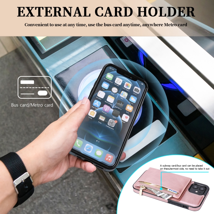 For iPhone 12 mini Zipper Wallet Bag PU Back Cover Shockrpoof Phone Case with Holder & Card Slots & Wallet (Pink) For iPhone 12 mini Zipper Wallet Bag PU Back Cover Shockrpoof Phone Case with Holder & Card Slots & Wallet (Pink)