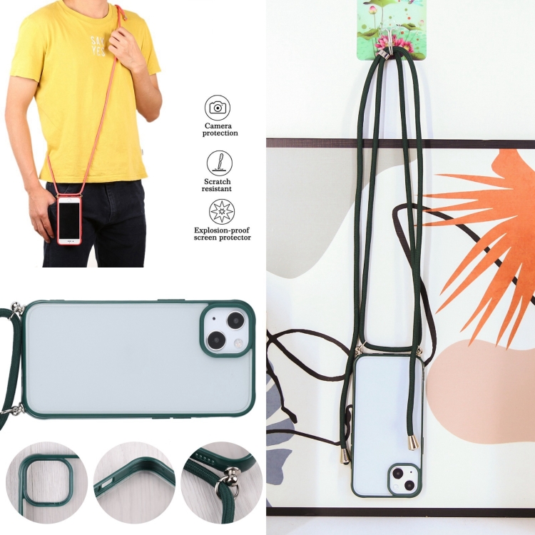 For iPhone 13 mini Candy Transparent Phone Case with Lanyard (Dark Green) For iPhone 13 mini Candy Transparent Phone Case with Lanyard (Dark Green)