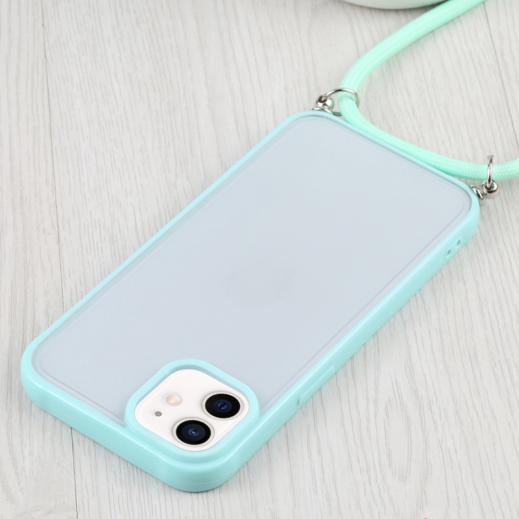 Candy Transparent Phone Case With Lanyard For Iphone 11 Mint Green