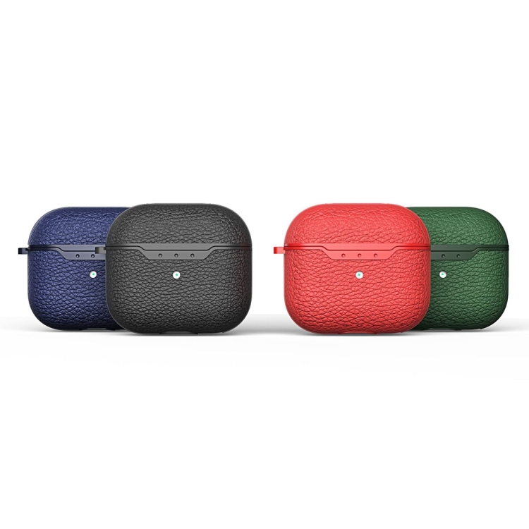 Litchi Texture Leather Anti-fall Earphones Protective Case with Hook For AirPods 3(Red) Litchi Texture Leather Anti-fall Earphones Protective Case with Hook For AirPods 3(Red)