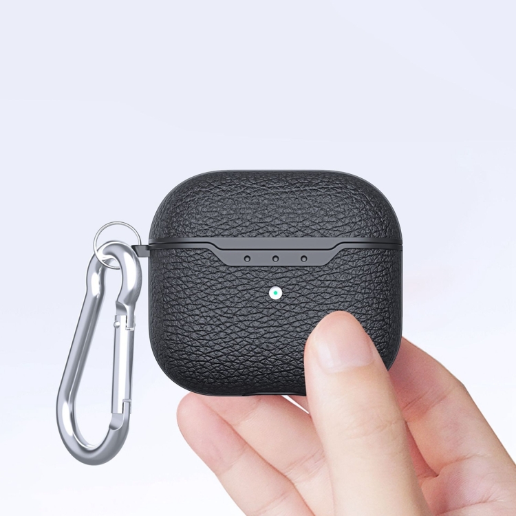 Litchi Texture Leather Anti-fall Earphones Protective Case with Hook For AirPods 3(Red) Litchi Texture Leather Anti-fall Earphones Protective Case with Hook For AirPods 3(Red)