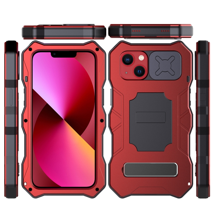 For iPhone 13 mini Camshield Shockproof Life Waterproof Dustproof Metal Case with Holder (Red) For iPhone 13 mini Camshield Shockproof Life Waterproof Dustproof Metal Case with Holder (Red)