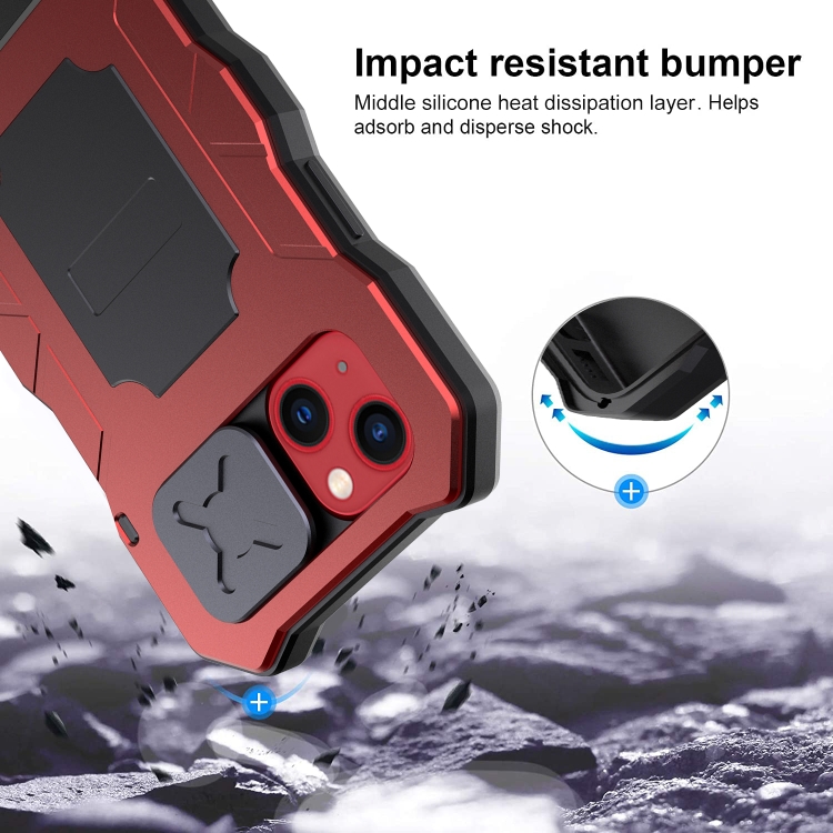 For iPhone 13 mini Camshield Shockproof Life Waterproof Dustproof Metal Case with Holder (Red) For iPhone 13 mini Camshield Shockproof Life Waterproof Dustproof Metal Case with Holder (Red)