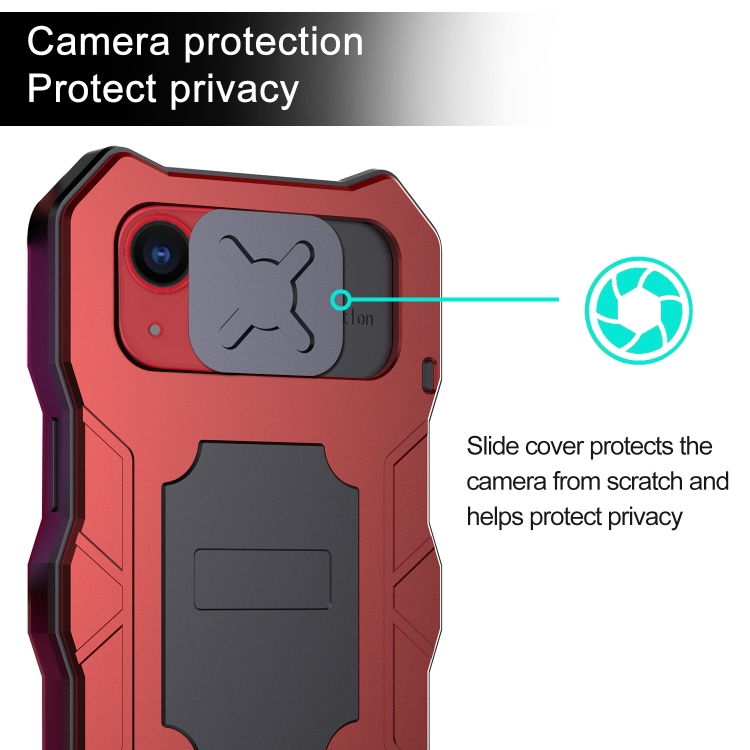 For iPhone 13 mini Camshield Shockproof Life Waterproof Dustproof Metal Case with Holder (Red) For iPhone 13 mini Camshield Shockproof Life Waterproof Dustproof Metal Case with Holder (Red)