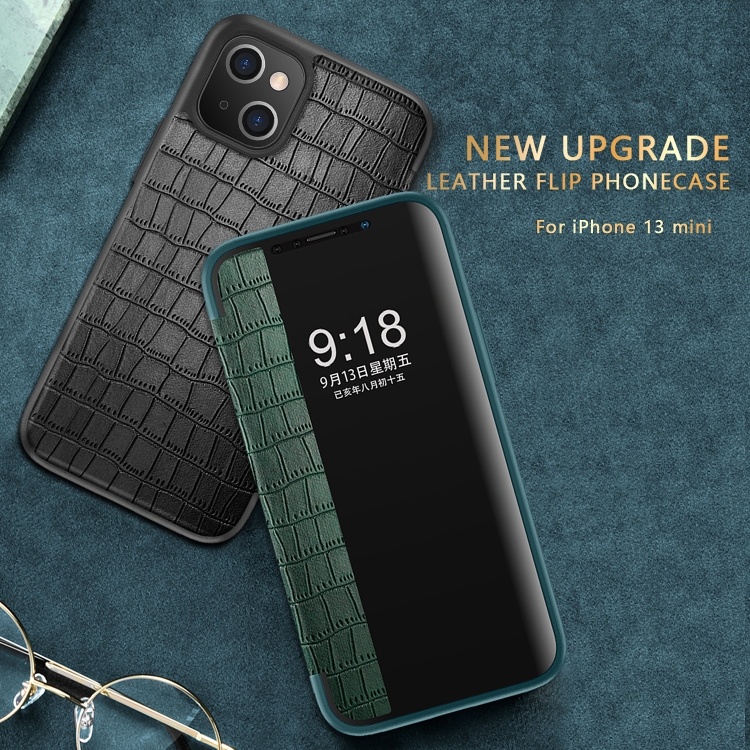 For iPhone 13 mini Crocodile Texture Windows View Horizontal Flip Leather Case (Black) For iPhone 13 mini Crocodile Texture Windows View Horizontal Flip Leather Case (Black)