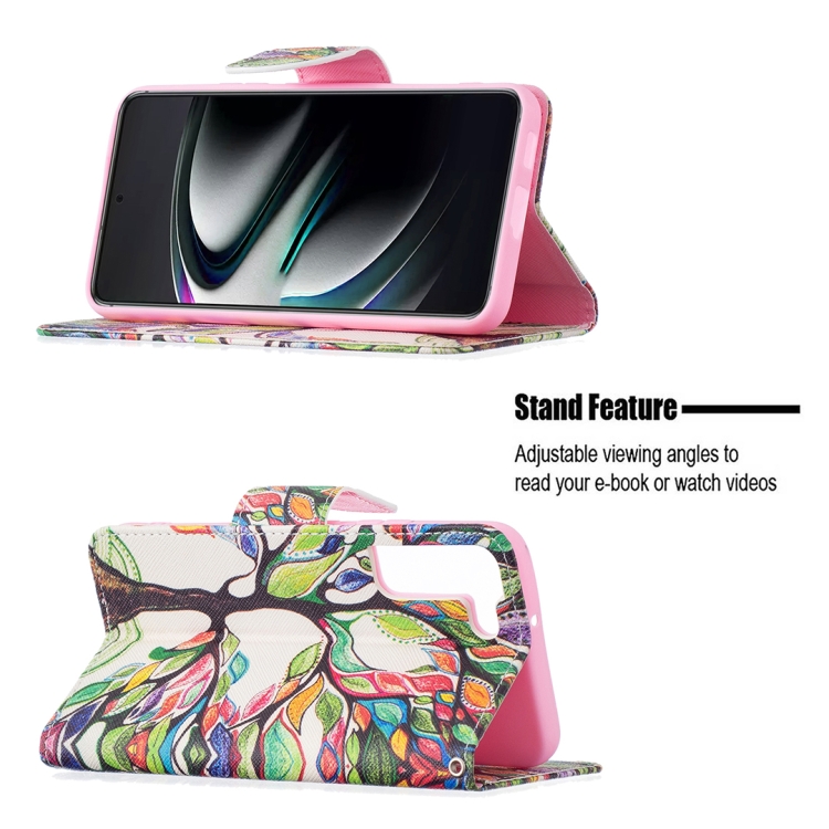 For Samsung Galaxy S22+ 5G Colored Drawing Pattern Horizontal Flip Phone Leather Case with Holder & Card Slots & Wallet(Tree Life)