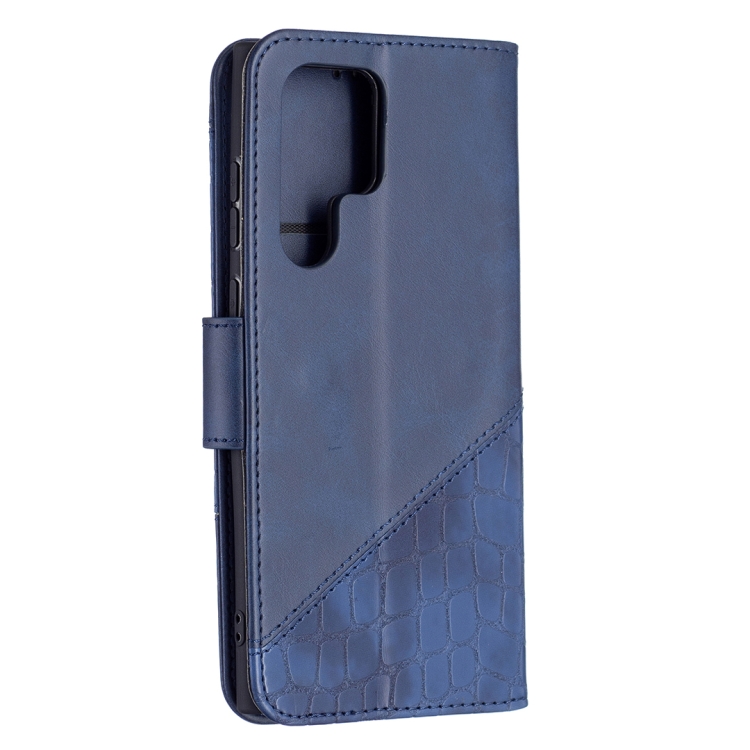 For Samsung Galaxy S22 Ultra 5G Matching Color Crocodile Texture Leather Phone Case with Holder & Card Slots & Wallet(Blue) For Samsung Galaxy S22 Ultra 5G Matching Color Crocodile Texture Leather Phone Case with Holder & Card Slots & Wallet(Blue)