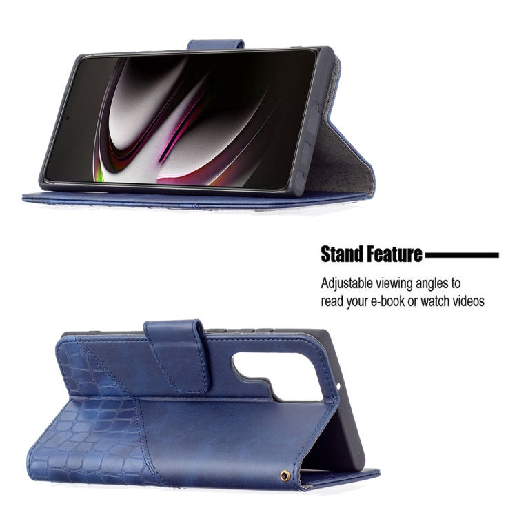 For Samsung Galaxy S22 Ultra 5G Matching Color Crocodile Texture Leather Phone Case with Holder & Card Slots & Wallet(Blue) For Samsung Galaxy S22 Ultra 5G Matching Color Crocodile Texture Leather Phone Case with Holder & Card Slots & Wallet(Blue)