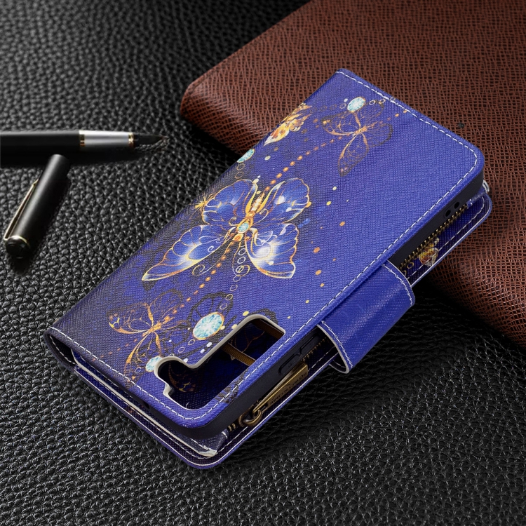 For Samsung Galaxy S22 5G Colored Drawing Pattern Zipper Horizontal Flip Phone Leather Case with Holder & Card Slots & Wallet(Purple Butterfly) For Samsung Galaxy S22 5G Colored Drawing Pattern Zipper Horizontal Flip Phone Leather Case with Holder & Card Slots & Wallet(Purple Butterfly)