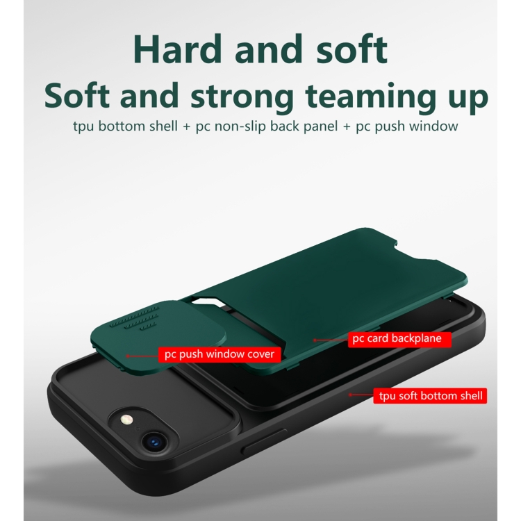 Sliding Camera Cover Design TPU + PC Shockproof Phone Case with Card Slot For iPhone 6(Dark Night Green) Sliding Camera Cover Design TPU + PC Shockproof Phone Case with Card Slot For iPhone 6(Dark Night Green)
