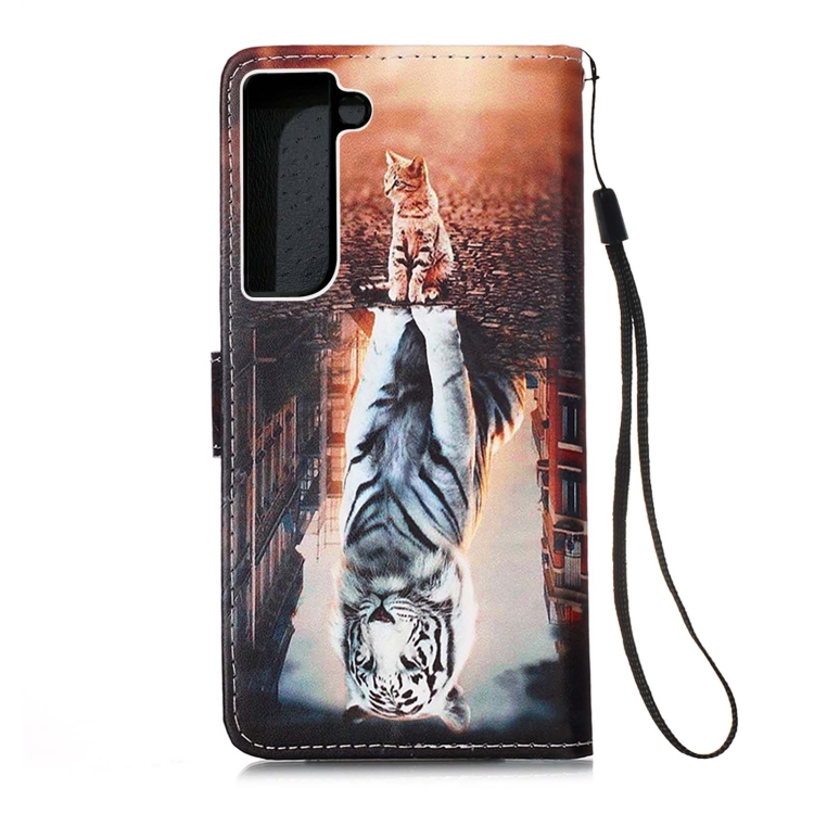 For Samsung Galaxy S22 5G Colored Drawing Pattern Plain Weave Leather Phone Case with Holder & Card Slot & Wallet & Lanyard(Cat and Tiger) For Samsung Galaxy S22 5G Colored Drawing Pattern Plain Weave Leather Phone Case with Holder & Card Slot & Wallet & Lanyard(Cat and Tiger)