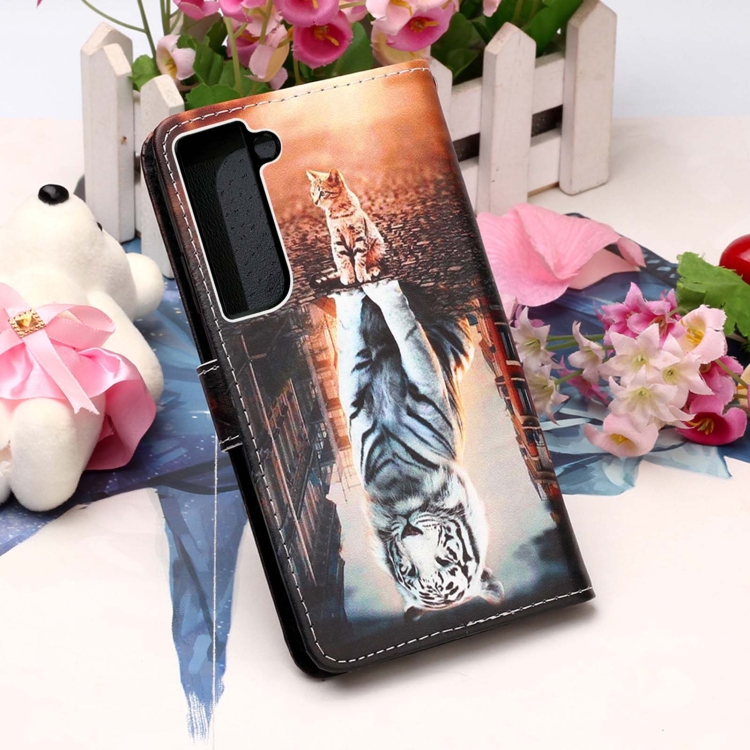 For Samsung Galaxy S22 5G Colored Drawing Pattern Plain Weave Leather Phone Case with Holder & Card Slot & Wallet & Lanyard(Cat and Tiger) For Samsung Galaxy S22 5G Colored Drawing Pattern Plain Weave Leather Phone Case with Holder & Card Slot & Wallet & Lanyard(Cat and Tiger)