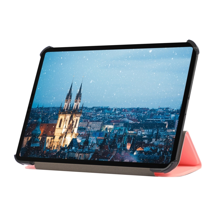 For iPad mini 6 / mini 2024 Skin Texture TPU Leather Tablet Case with 3-folding Holder(Pink) For iPad mini 6 / mini 2024 Skin Texture TPU Leather Tablet Case with 3-folding Holder(Pink)