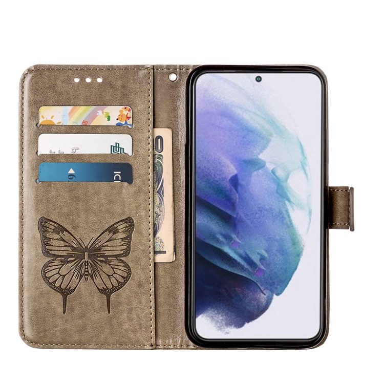 For Samsung Galaxy S22+ 5G Embossed Butterfly Leather Phone Case with Holder & Card Slot & Wallet & Lanyard(Grey) For Samsung Galaxy S22+ 5G Embossed Butterfly Leather Phone Case with Holder & Card Slot & Wallet & Lanyard(Grey)