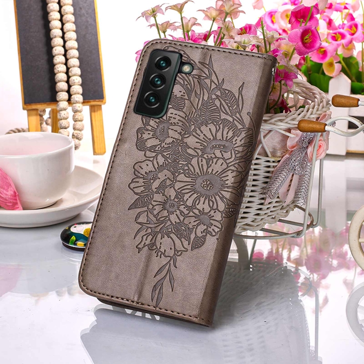 For Samsung Galaxy S22+ 5G Embossed Butterfly Leather Phone Case with Holder & Card Slot & Wallet & Lanyard(Grey) For Samsung Galaxy S22+ 5G Embossed Butterfly Leather Phone Case with Holder & Card Slot & Wallet & Lanyard(Grey)
