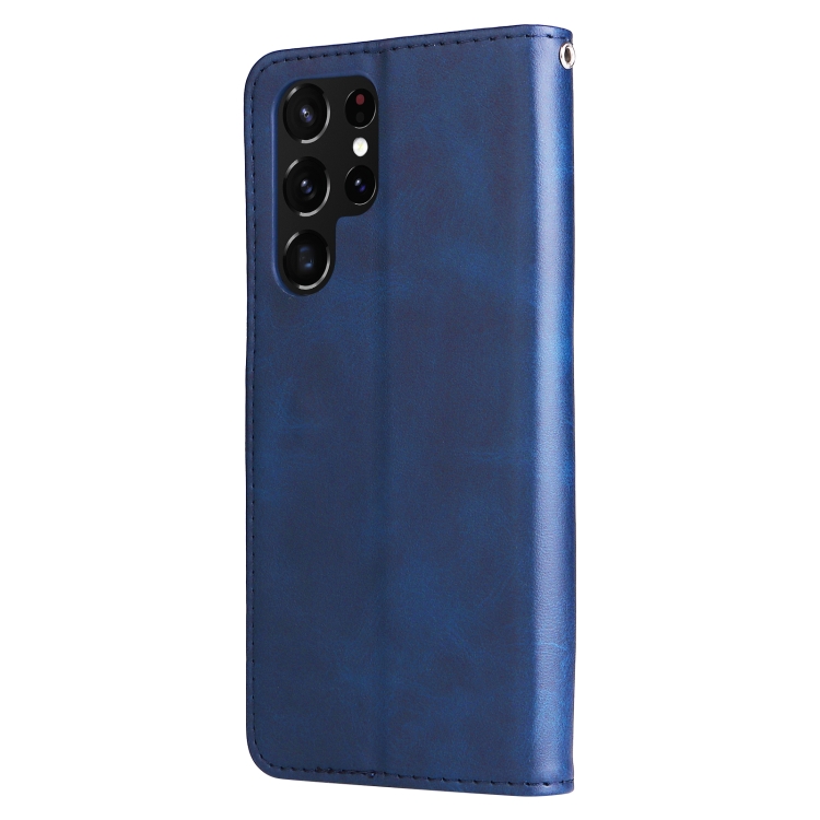 For Samsung Galaxy S22 Ultra 5G Calf Texture Zipper Horizontal Flip Leather Phone Case(Blue)
