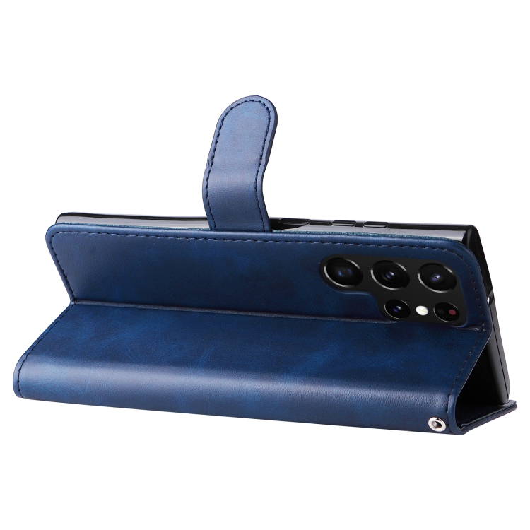 For Samsung Galaxy S22 Ultra 5G Calf Texture Zipper Horizontal Flip Leather Phone Case(Blue)