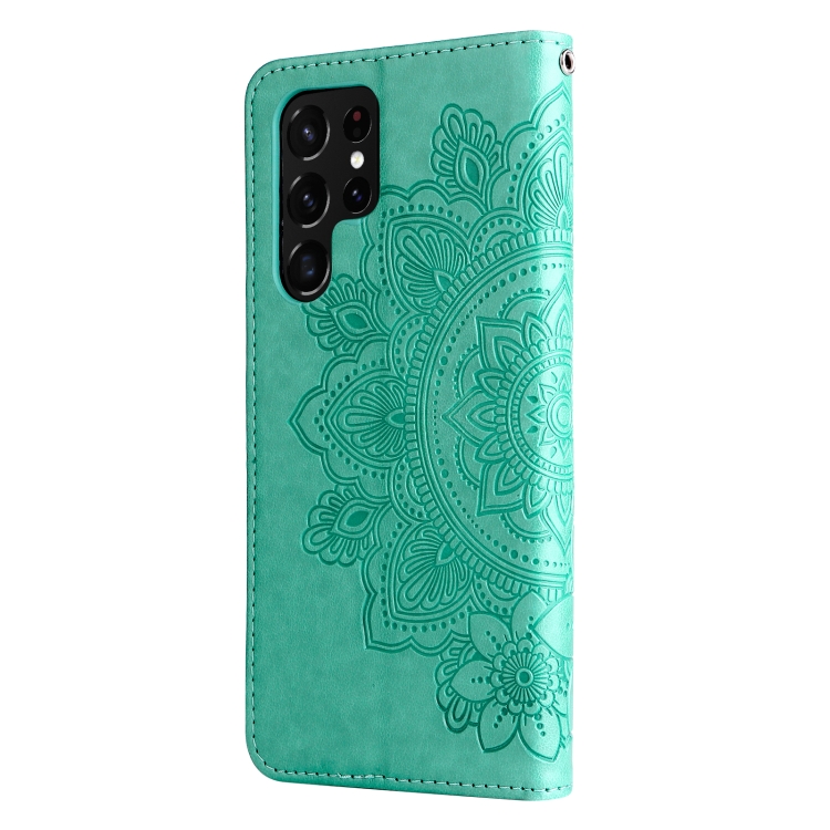 Samsung Galaxy S22 UItra 5G 7-petal Flowers Embossed Flip Leather Phone Case with Holder & Card Slots(Green) Samsung Galaxy S22 UItra 5G 7-petal Flowers Embossed Flip Leather Phone Case with Holder & Card Slots(Green)
