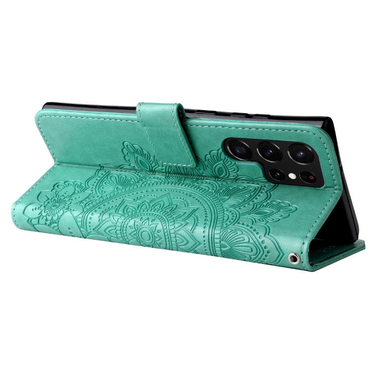 Samsung Galaxy S22 UItra 5G 7-petal Flowers Embossed Flip Leather Phone Case with Holder & Card Slots(Green) Samsung Galaxy S22 UItra 5G 7-petal Flowers Embossed Flip Leather Phone Case with Holder & Card Slots(Green)