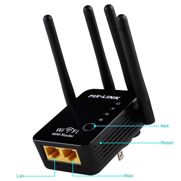 Répéteur de routeur WiFi intelligent sans fil avec 4 antennes WiFi,  spécification de prise: prise britannique (noire)
