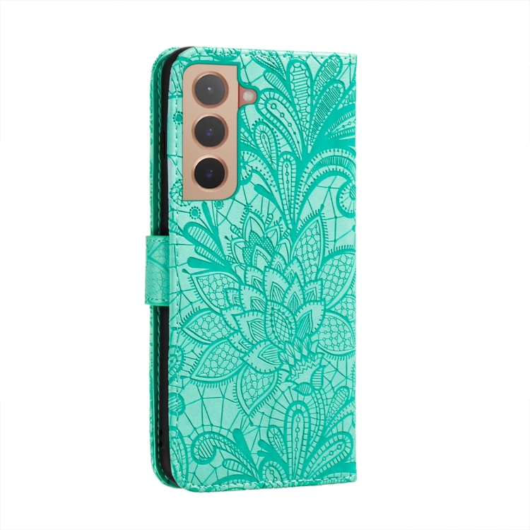 For Samsung Galaxy S22 5G Lace Flower Leather Phone Case with Holder & Card Slots & Wallet & Photo Frame(Green) For Samsung Galaxy S22 5G Lace Flower Leather Phone Case with Holder & Card Slots & Wallet & Photo Frame(Green)