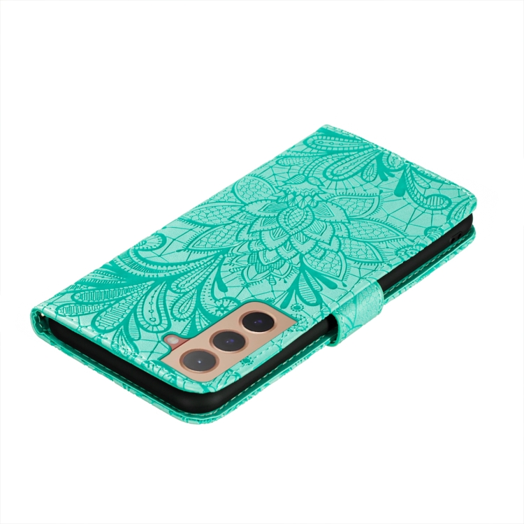 For Samsung Galaxy S22 5G Lace Flower Leather Phone Case with Holder & Card Slots & Wallet & Photo Frame(Green) For Samsung Galaxy S22 5G Lace Flower Leather Phone Case with Holder & Card Slots & Wallet & Photo Frame(Green)