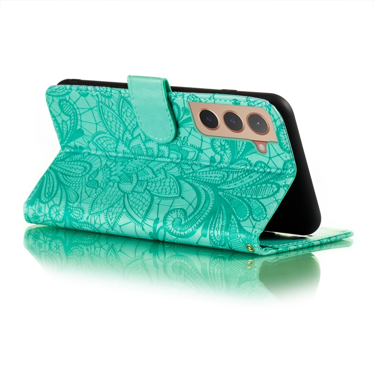 For Samsung Galaxy S22 5G Lace Flower Leather Phone Case with Holder & Card Slots & Wallet & Photo Frame(Green) For Samsung Galaxy S22 5G Lace Flower Leather Phone Case with Holder & Card Slots & Wallet & Photo Frame(Green)