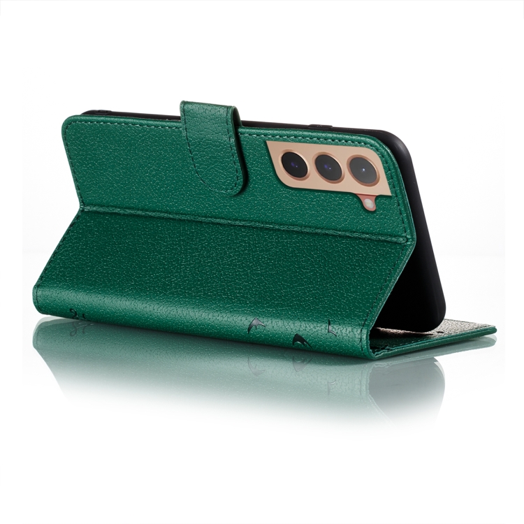 For Samsung Galaxy S22 5G Feather Pattern Litchi Texture Leather Phone Case with Holder & Card Slots & Wallet(Green) For Samsung Galaxy S22 5G Feather Pattern Litchi Texture Leather Phone Case with Holder & Card Slots & Wallet(Green)