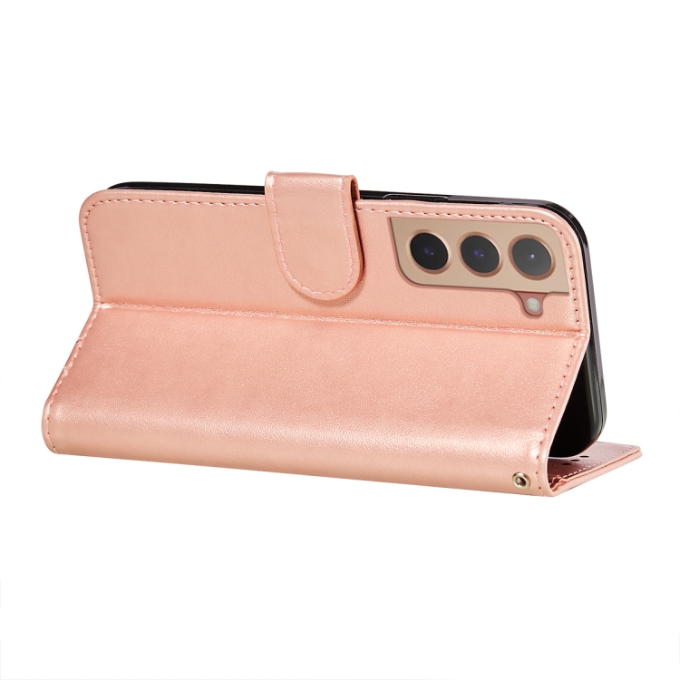 For Samsung Galaxy S22 5G Solid Color Leather Phone Case with Holder & Card Slots & Wallet & Lanyard(Rose Gold) For Samsung Galaxy S22 5G Solid Color Leather Phone Case with Holder & Card Slots & Wallet & Lanyard(Rose Gold)