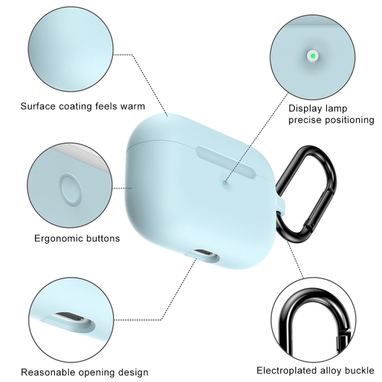 For Apple AirPods Pro Wireless Earphone Silicone Protective Case with Hook(Baby Blue) For Apple AirPods Pro Wireless Earphone Silicone Protective Case with Hook(Baby Blue)