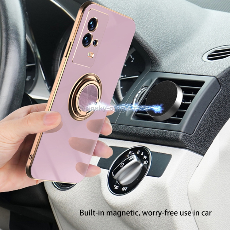 For vivo iQOO8 6D Electroplating Full Coverage Silicone Protective Case with Magnetic Ring Holder(Light Cyan) - B5