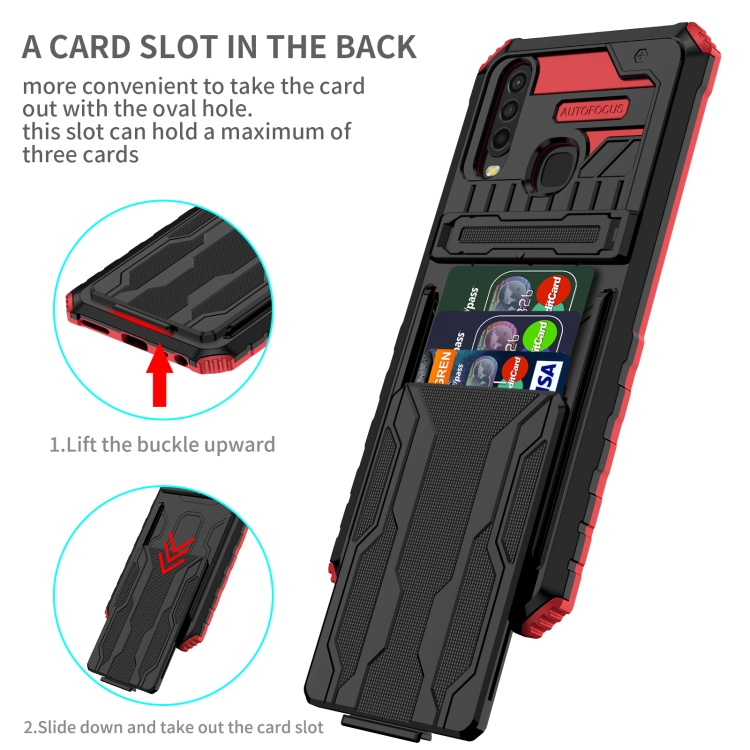 For vivo Y17 Armor Card PC + TPU Shockproof Phone Case with Card Slot & Invisible Holder(Red) - 1