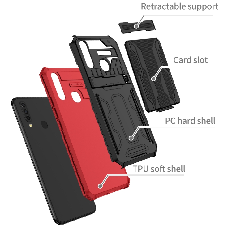 For vivo Y17 Armor Card PC + TPU Shockproof Phone Case with Card Slot & Invisible Holder(Red) - 2