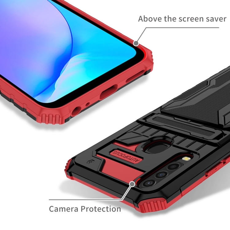 For vivo Y17 Armor Card PC + TPU Shockproof Phone Case with Card Slot & Invisible Holder(Red) - 3
