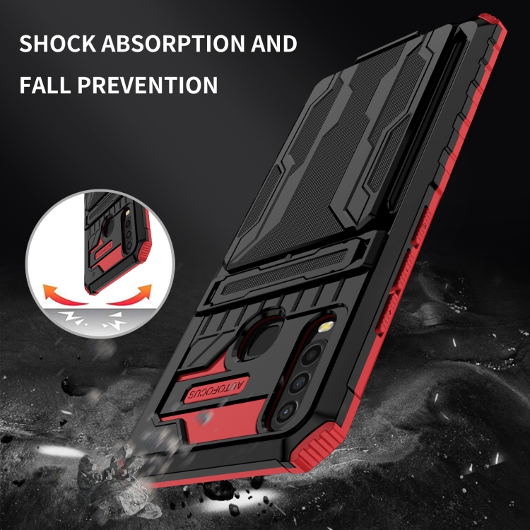 For vivo Y17 Armor Card PC + TPU Shockproof Phone Case with Card Slot & Invisible Holder(Red) - 4