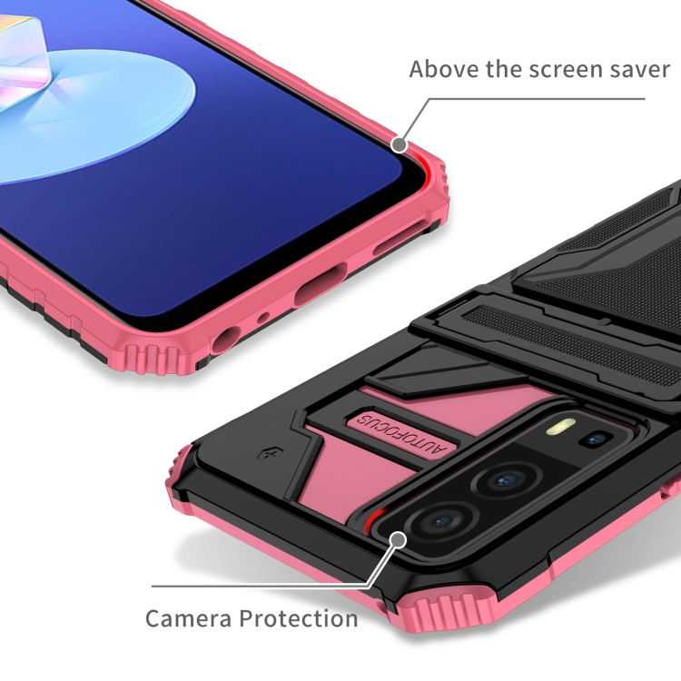 For vivo Y72 5G / Y53s Armor Card PC + TPU Shockproof Phone Case with Card Slot & Invisible Holder(Pink) - 3