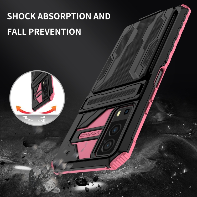 For vivo Y72 5G / Y53s Armor Card PC + TPU Shockproof Phone Case with Card Slot & Invisible Holder(Pink) - 4