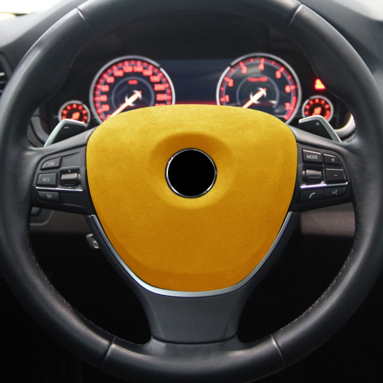 Car Suede Wrap Steering Wheel Decorative Cover for BMW 7 Series 2009-2014 High-level Configuration Version, Left and Right Drive Universal(Yellow) - 4