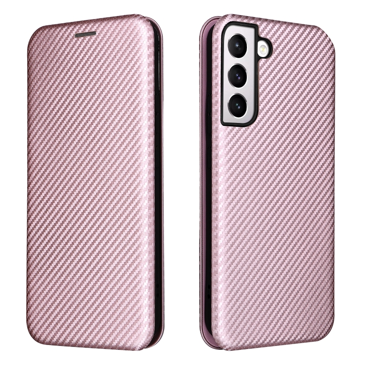 For Samsung Galaxy S22+ Carbon Fiber Texture Magnetic Horizontal Flip Leather Phone Case(Pink) - 1