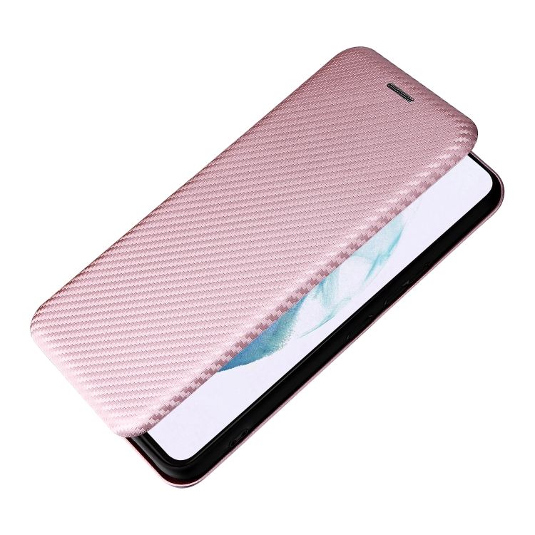 For Samsung Galaxy S22+ Carbon Fiber Texture Magnetic Horizontal Flip Leather Phone Case(Pink) - 6
