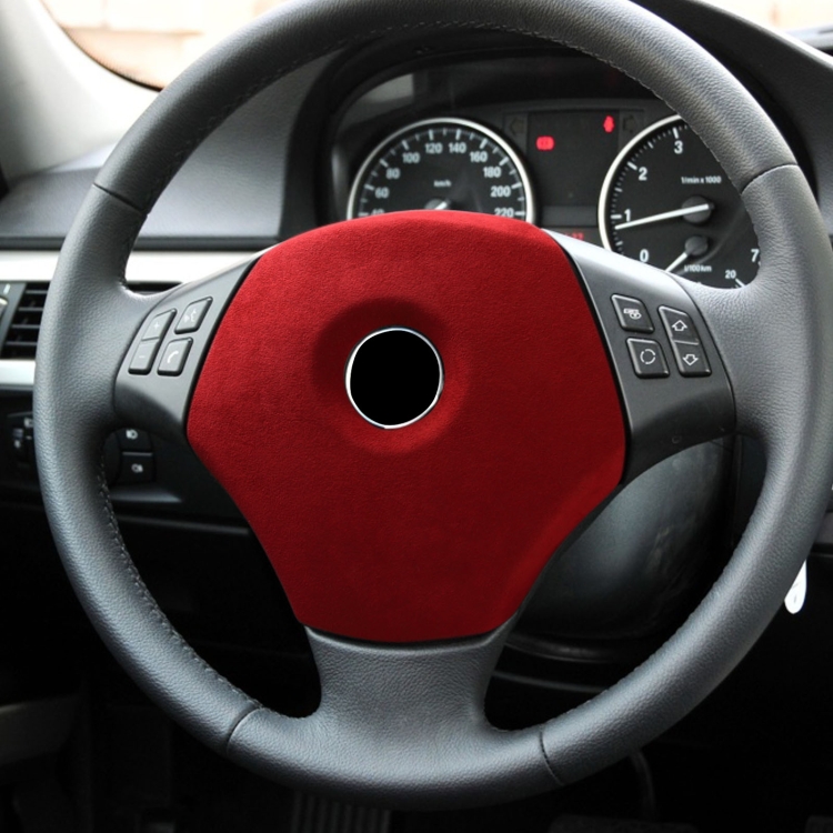 Car Suede Wrap Steering Wheel Decorative Cover for BMW 3 Series E90 E92 E93 2005-2012 Low-level Configuration Version, Left and Right Drive Universal(Wine Red) - 4