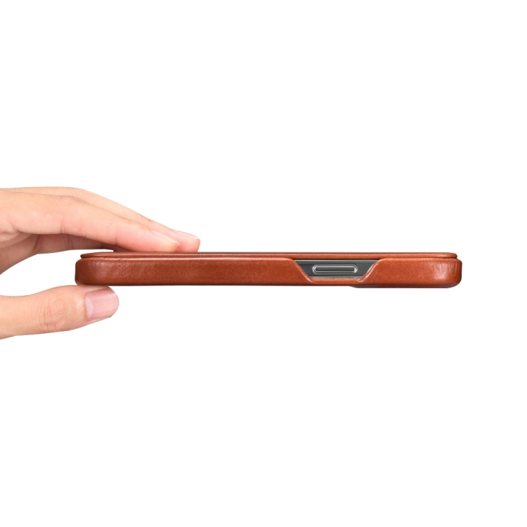 ICARER First Layer Cowhide Horizontal Flip Phone Case For iPhone 13(Brown) - B1