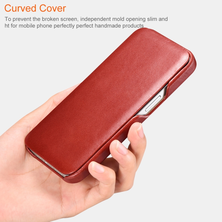 ICARER First Layer Cowhide Horizontal Flip Phone Case For iPhone 13(Brown) - B4