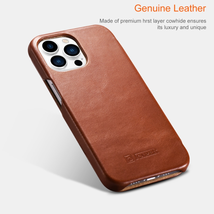 ICARER First Layer Cowhide Horizontal Flip Phone Case For iPhone 13(Brown) - B5