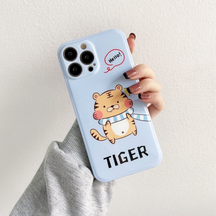 IMD Glossy Tiger Scarf Pattern TPU Phone Case For iPhone 12 Pro Max(Blue) - 1