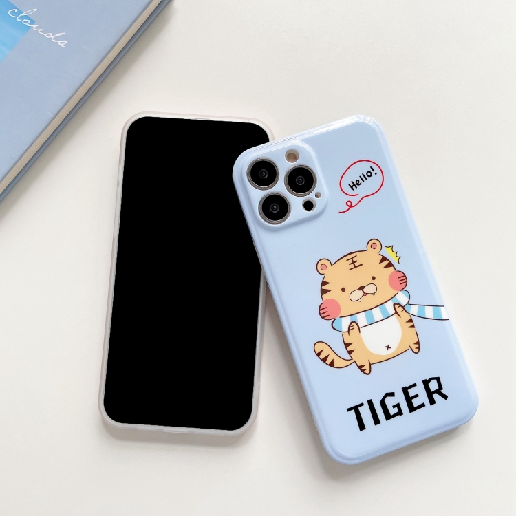 IMD Glossy Tiger Scarf Pattern TPU Phone Case For iPhone 12 Pro Max(Blue) - B1