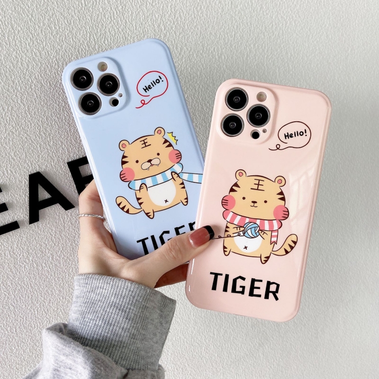 IMD Glossy Tiger Scarf Pattern TPU Phone Case For iPhone 12 Pro Max(Blue) - B4